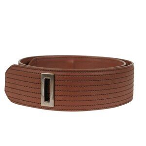 Bally Womens Wide Brown Leather Belt 90 36 Ribbed High Waist Brass Gold Hardware